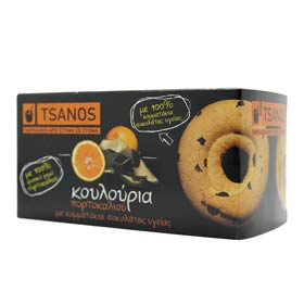 Tsanos Greek Orange Cookies w/ Dark Chocolate, 100g 