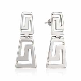 The Clio Collection - Sterling Silver Earrings w/ Double Greek Key (30mm)