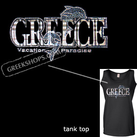 Crystal Studded Tank Top - Plaid Greece Vacation Paradise w/ Dolphins Style D6093