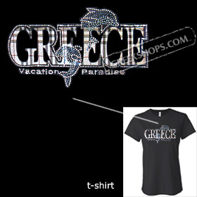 Crystal Studded Tshirt - Plaid Greece Vacation Paradise w/ Dolphins Style D6093