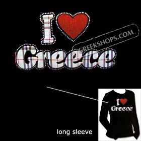 Crystal Studded Long Sleeve Shirt - Plaid I Love Greece Style D6099