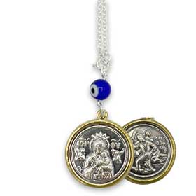 Sterling Silver Car Rear-View Mirror Charm - Virgin Mary & St. Christopher (25mm)