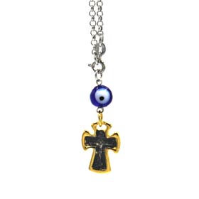 Sterling Silver Car Rear-View Mirror Charm - Two tone Crucifix (22mm)