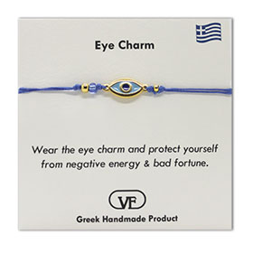 The Filia Bracelet Collection:: Greek Evil Eye Charm Adjustable Macrame Blue Bracelet
