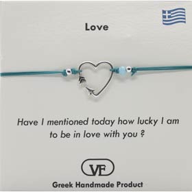 The Filia Bracelet Collection:: Heart shaped arrow adjustable Macrame Turqoise Bracelet