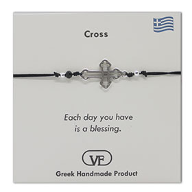 The Filia Bracelet Collection:: Greek Cross Adjustable Macrame Black Bracelet