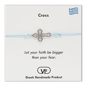 The Filia Bracelet Collection:: Greek Cross Adjustable Macrame Light Blue 