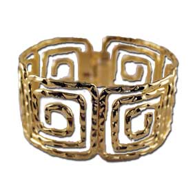 Gold Stainless Steel Bracelet - Large Greek Key Motif Style BSR190X