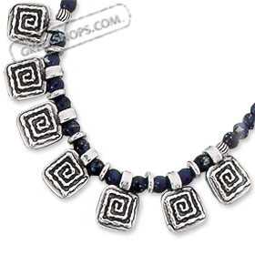 Archaic Earth Stone Necklace - Lapis with Greek Key Motif Pendants