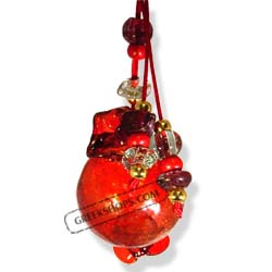 Glass Pomegranate Good Luck Ornament (Gouri) - 4" red round