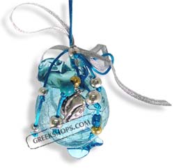 Glass Pomegranate Good Luck Ornament (Gouri) - 3.5" blue round