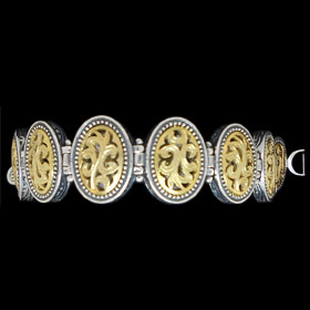 Palaiologan Collection - 24k Gold Plated Sterling Silver Bracelet - Acanthus Leaf Oval Shape 