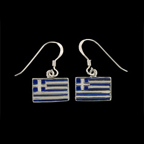 Sterling Silver Hook Earrings - Enamel Greek Flag (12mm)