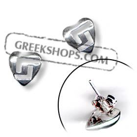 Sterling Silver Greek Key Heart-Shaped Earrings