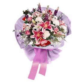 Bouquet of various flowers in groups.