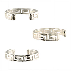 Sterling Silver Greek Key Cut Out Toe Ring 4mm (Adjustable)