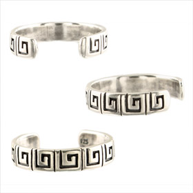 Sterling Silver Ring - Greek Key Toe Ring 4mm (Adjustable)