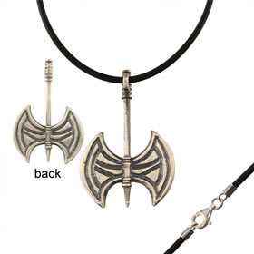 Sterling Silver Pendant w/ Rubber Cord - Double Minoan Axe (40mm)