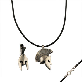 Sterling Silver Pendant w/ Rubber Cord - Trojan Helmet (31mm)