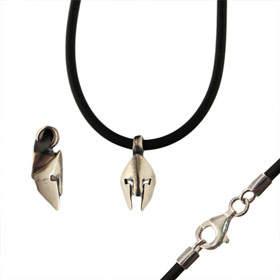 Sterling Silver Pendant w/ Rubber Cord - Ancient Greek Warrior Helmet (14mm) 