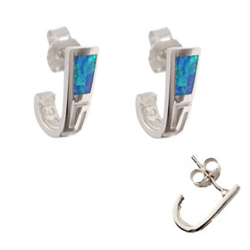 The Neptune Collection - Sterling Silver Post Earrings - Greek Key and Opal (15mm)