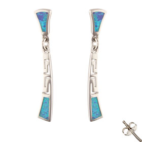 The Neptune Collection - Sterling Silver Earrings - Greek Key and Opal (35mm)