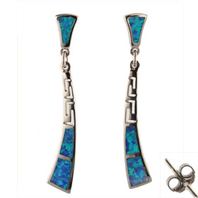 The Neptune Collection - Sterling Silver Earrings - Greek Key and Opal (45mm)