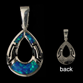 The Neptune Collection - Sterling Silver Pendant - Teardrop w/ Greek Key & Opal (18mm)