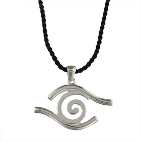 Sterling Silver Pendant w/ Leather Cord - Swirl w/ Evil Eye Border (35mm)