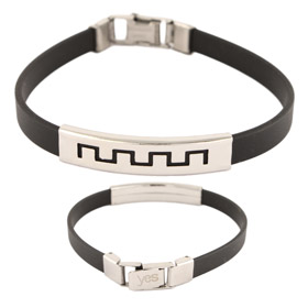 Rubber and Stainless Steel Bracelet - Greek Key Motif Cut Out