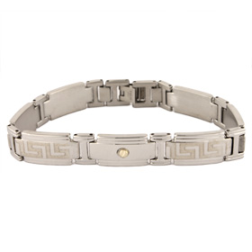 Stainless Steel Bracelet - Sandblasted Greek Key Motif Links