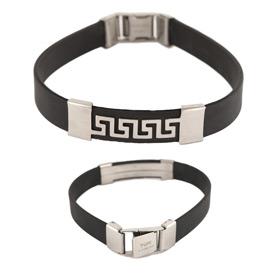 Rubber and Stainless Steel Bracelet - Greek Key Motif Cut Out