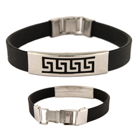 Rubber and Stainless Steel Bracelet - Greek Key Motif Cut Out