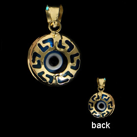 14k Gold Pendant - Evil Eye w/ Greek Key Round (10mm)