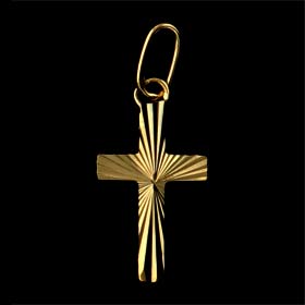 14k Gold Cross Pendant - Laser Diamond Cut (12mm)