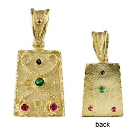 Justinian Collection - 24k Gold Plated Sterling Silver Pendant - Rectangle w/ Cubic Zirconia (20mm)