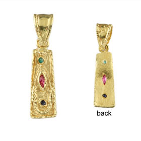 Justinian Collection - 24k Gold Plated Sterling Silver Pendant - Tall Rectangle w/ Cubic Zirconia (2