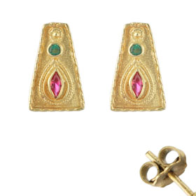 Justinian Collection - 24k Gold Plated Post Earrings - Trapezoid w/ Colored Cubic Zirconia (20mm)