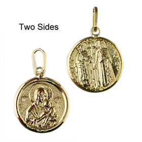 9k Gold Pendant Constantinato Coin Replica  - Madonna w/ Jesus (14mm)