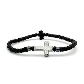 Thin Komboskini Bracelet with hematite cross