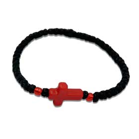 Thin Komboskini Bracelet with Red vintage cross