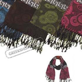 Pashmina Style Shawl w/ Greek Key Motif (4 color options)