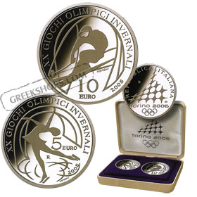 Torino 2006 5 Euro & 10 Euro Figure Skating & Alpine Skiing Silver Proof Pair