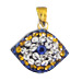 14k Gold Pendant - Eye Shape with Blue, Yellow & White Swarovski (14mm)