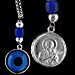 Sterling Silver Rear-View Mirror Charm - Mati Evil Eye & Virgin Mary