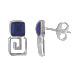 Sterling Silver Earrings - Greek Key Post w/ Blue Stone (13mm)