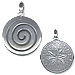 Sterling Silver Pendant - Double Sided Circle Swirl and Floral (35mm)