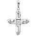 Platinum Plated Sterling Silver Pendant - Cross w/ Greek Key Motif & Swarovski Crystal (27mm)