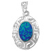 The Neptune Collection - Sterling Silver Pendant - Oval w/ Greek Key & Opal (21mm)