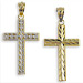 14k Gold Cross Pendant - Chevron with White Gold (30mm)